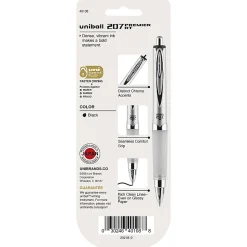 uni-ball® 207™ Premier Retractable Gel Pen, 0.7 mm, Medium Point, Silver Barrel, Black Ink