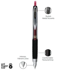 uni-ball® 207™ Retractable Fraud Prevention Gel Pens, Micro Point, 0.5 mm, Black Barrels, Red Ink, Pack Of 12