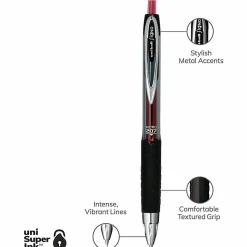 uni-ball® 207™ Retractable Fraud Prevention Gel Pens, Micro Point, 0.5 mm, Black Barrels, Red Ink, Pack Of 12