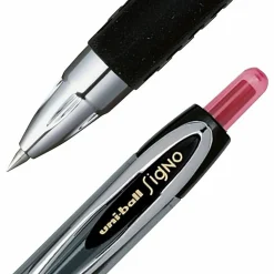 uni-ball® 207™ Retractable Fraud Prevention Gel Pens, Micro Point, 0.5 mm, Black Barrels, Red Ink, Pack Of 12