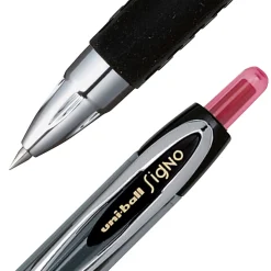 uni-ball® 207™ Retractable Fraud Prevention Gel Pens, Micro Point, 0.5 mm, Black Barrels, Red Ink, Pack Of 12