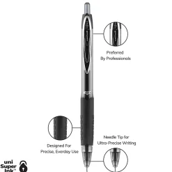 uni-ball® 207™ Retractable Fraud Prevention Gel Pens, Needle Point, 0.7 mm, Translucent Black Barrels, Black Ink, Pack Of 12