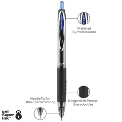 uni-ball® 207™ Retractable Fraud Prevention Gel Pens, Needle Point, 0.7 mm, Translucent Black Barrels, Blue Ink, Pack Of 12