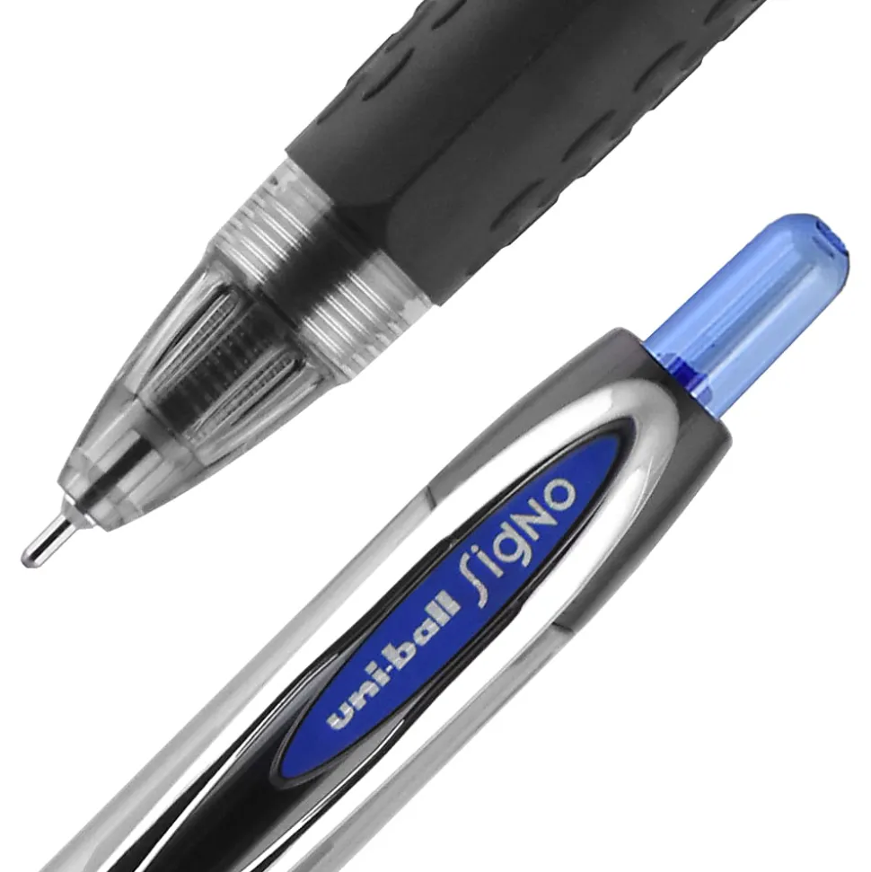 uni-ball® 207™ Retractable Fraud Prevention Gel Pens, Needle Point, 0.7 mm, Translucent Black Barrels, Blue Ink, Pack Of 12