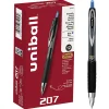 uni-ball® 207™ Retractable Fraud Prevention Gel Pens, Micro Point, 0.5 mm, Black Barrels, Blue Ink, Pack Of 12