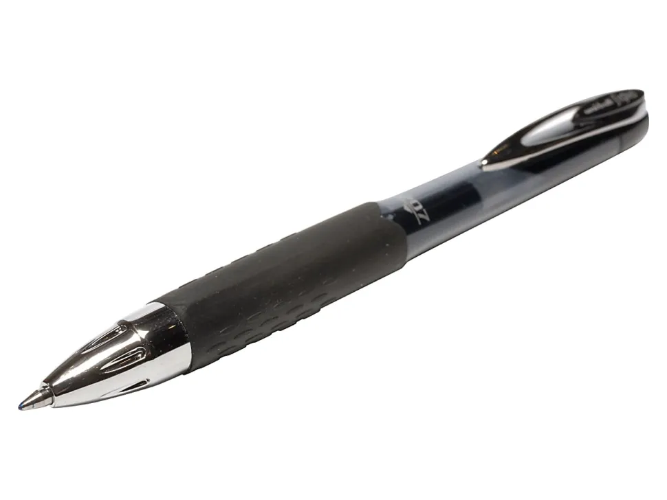 uni-ball® 207™ Retractable Fraud Prevention Gel Pens, Micro Point, 0.5 mm, Black Barrels, Blue Ink, Pack Of 12