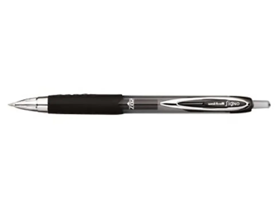 uni-ball® 207™ Retractable Fraud Prevention Gel Pens, Micro Point, 0.5 mm, Black Barrels, Blue Ink, Pack Of 12