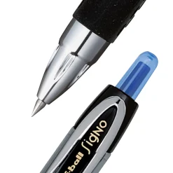 uni-ball® 207™ Retractable Fraud Prevention Gel Pens, Micro Point, 0.5 mm, Black Barrels, Blue Ink, Pack Of 12