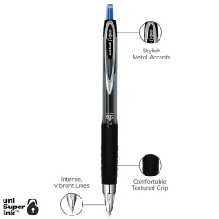 uni-ball® 207™ Retractable Fraud Prevention Gel Pens, Micro Point, 0.5 mm, Black Barrels, Blue Ink, Pack Of 12