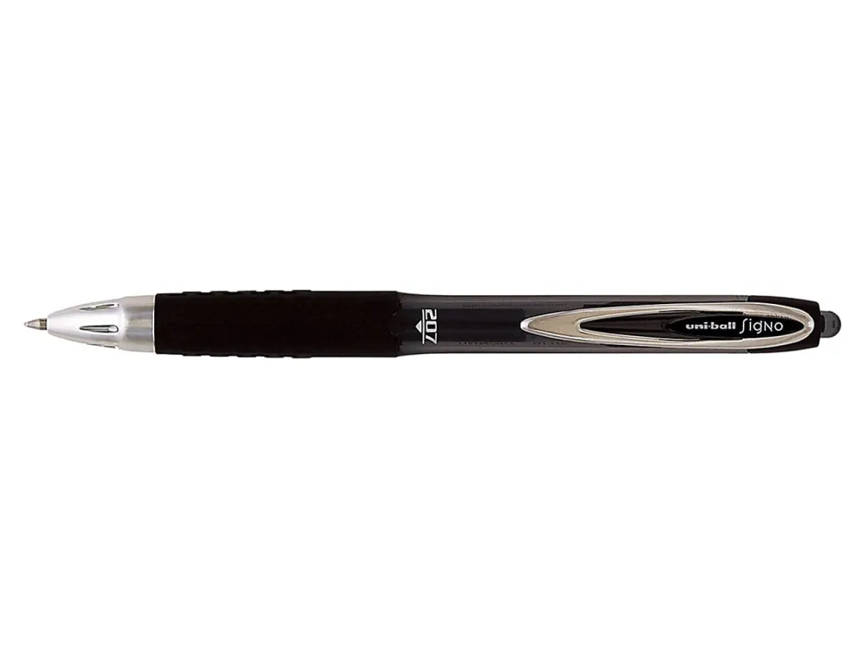 uni-ball® 207™ Retractable Fraud Prevention Gel Pens, Micro Point, 0.5 mm, Black Barrels, Blue Ink, Pack Of 12