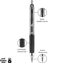 uni-ball® 207™ Retractable Fraud Prevention Gel Pens, Medium Point, 0.7 mm, Black Barrels, Black Ink, Pack Of 12 Pens
