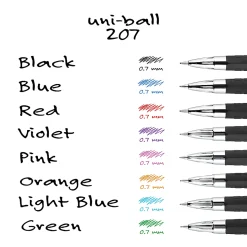 uni-ball® 207™ Retractable Fraud Prevention Gel Pens, Medium Point, 0.7 mm, Black Barrels, Black Ink, Pack Of 12 Pens