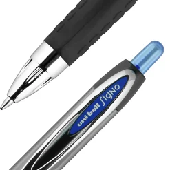 uni-ball® 207™ Retractable Fraud Prevention Gel Pens, Medium Point, 0.7 mm, Black Barrels, Blue Ink, Pack Of 12