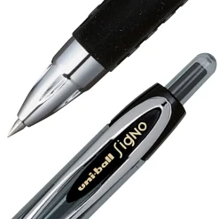uni-ball® 207™ Retractable Fraud Prevention Gel Pens, Micro Point, 0.5 mm, Black Barrels, Black Ink, Pack Of 12