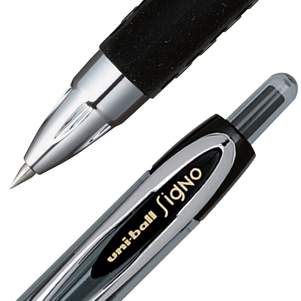 uni-ball® 207™ Retractable Fraud Prevention Gel Pens, Micro Point, 0.5 mm, Black Barrels, Black Ink, Pack Of 12