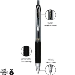 uni-ball® 207™ Retractable Fraud Prevention Gel Pens, Micro Point, 0.5 mm, Black Barrels, Black Ink, Pack Of 12