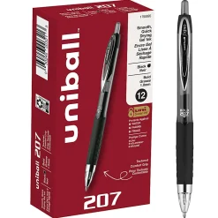 uni-ball® 207™ Retractable Fraud Prevention Gel Pens, Medium Point, 0.7 mm, Black Barrels, Assorted Ink Colors, Pack Of 4 Pens