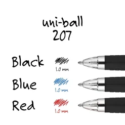 uni-ball® 207™ Retractable Fraud Prevention Gel Pens, Medium Point, 0.7 mm, Black Barrels, Assorted Ink Colors, Pack Of 4 Pens