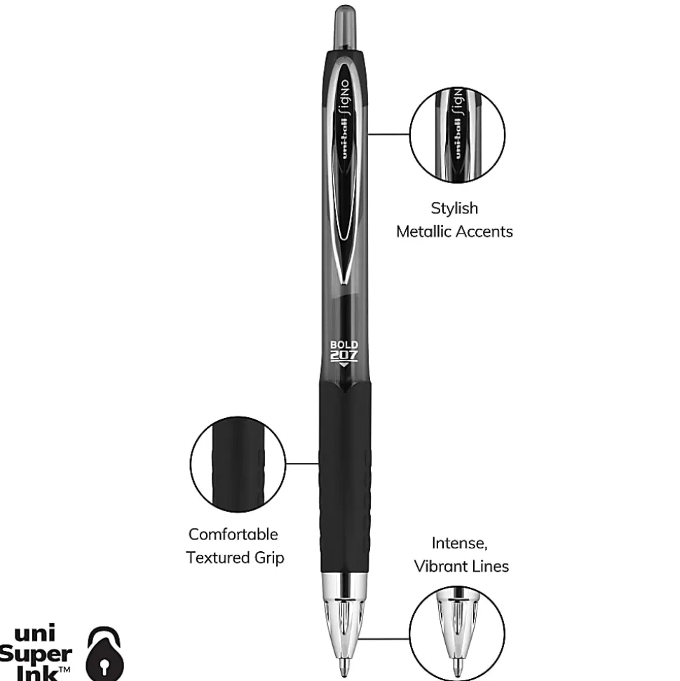 uni-ball® 207™ Retractable Fraud Prevention Gel Pens, Medium Point, 0.7 mm, Black Barrels, Assorted Ink Colors, Pack Of 4 Pens