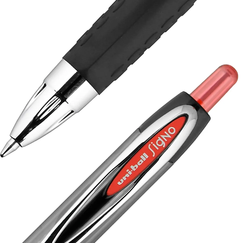 uni-ball® 207™ Retractable Fraud Prevention Gel Pens, Medium Point, 0.7 mm, Black Barrels, Red Ink, Pack Of 12