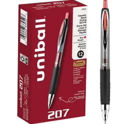 uni-ball® 207™ Retractable Fraud Prevention Gel Pens, Bold Point, 1.0 mm, Translucent Gray Barrel, Blue Ink, Pack Of 12