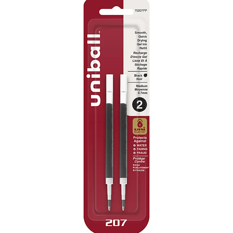 uni-ball® 207™ Retractable Gel Pen Refills, Medium Point, 0.7 mm, Black Ink, Pack Of 2 Refills