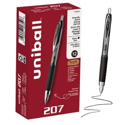uniball™ 207 Retractable Gel Pens, 0.38mm Ultra Micro Point, Black Ink, 12 Count