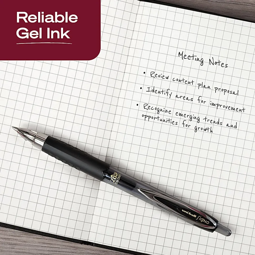 uniball™ 207 Retractable Gel Pens, 0.5mm Micro Point, Black Ink, 4 Count