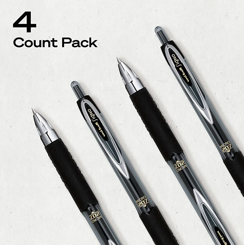 uniball™ 207 Retractable Gel Pens, 0.5mm Micro Point, Black Ink, 4 Count