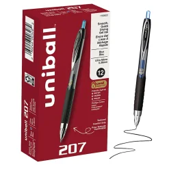 uniballâ„¢ 207 Retractable Gel Pens, 0.38mm Ultra Micro Point, Blue Ink, 12 Count