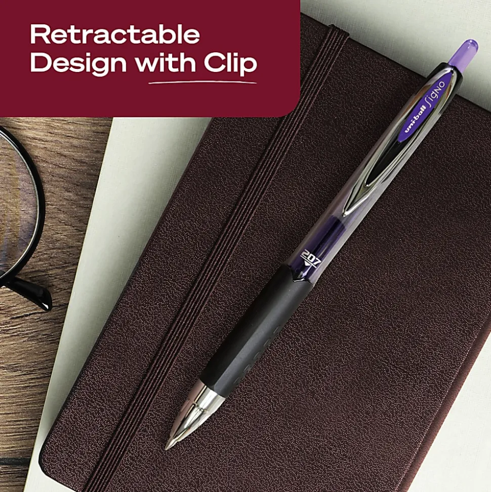 uniball™ 207 Retractable Gel Pens, 0.7mm Medium Point, Violet Ink, 12 Count