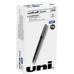 uni-ball® Rollerball™ Pens, Fine Point, 0.7 mm, 80% Recycled, Black Barrel, Blue Ink, Pack Of 12 Pens
