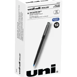 uni-ball® Rollerball™ Pens, Fine Point, 0.7 mm, 80% Recycled, Black Barrel, Blue Ink, Pack Of 12 Pens