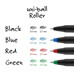 uni-ball® Rollerball™ Pens, Micro Point, 0.5 mm, 80% Recycled, Black Barrel, Blue Ink, Pack Of 12 Pens