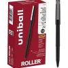 uni-ball® Rollerball™ Pens, Micro Point, 0.5 mm, 80% Recycled, Black Barrel, Black Ink, Pack Of 12 Pens