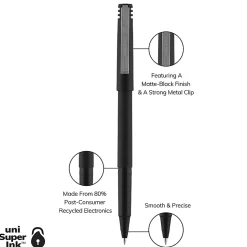 uni-ball® Roller Micro Pens, Micro Point, 0.5 mm, Black Barrel, Black Ink, Pack Of 36