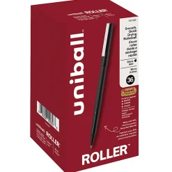 uni-ball® Roller Micro Pens, Micro Point, 0.5 mm, Black Barrel, Black Ink, Pack Of 36
