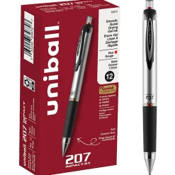 uni-ball® RT Gel Pens, 207™ Impact™, Bold Point, 1.0 mm, Gray Barrel, Red Ink, Pack Of 12