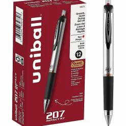 uni-ball® RT Gel Pens, 207™ Impact™, Bold Point, 1.0 mm, Gray Barrel, Red Ink, Pack Of 12