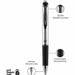 uni-ball® RT Gel Pens, 207™ Impact™, Bold Point, 1.0 mm, Gray Barrel, Red Ink, Pack Of 12