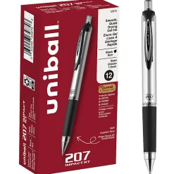 uni-ball® RT Gel Pens, 207™ Impact™, Bold Point, 1.0 mm, Gray Barrel, Black Ink, Pack Of 12