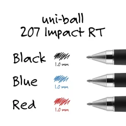 uni-ball® RT Gel Pens, 207™ Impact™, Bold Point, 1.0 mm, Gray Barrel, Blue Ink, Pack Of 12