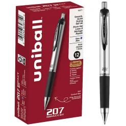 uni-ball® RT Gel Pens, 207™ Impact™, Bold Point, 1.0 mm, Gray Barrel, Blue Ink, Pack Of 12