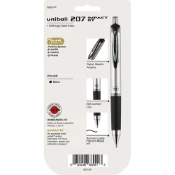 uni-ball® RT Retractable Gel Pens, Gel Impact®, Bold Point, 1.0 mm, Silver Barrels, Black Ink, Pack Of 4