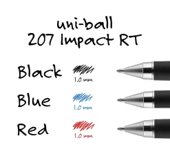 uni-ball® RT Retractable Gel Pens, Gel Impact®, Bold Point, 1.0 mm, Silver Barrels, Black Ink, Pack Of 4