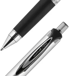uni-ball® RT Retractable Gel Pens, Gel Impact®, Bold Point, 1.0 mm, Silver Barrels, Black Ink, Pack Of 4