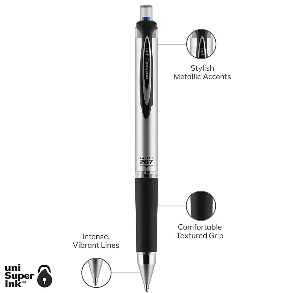 uni-ball® RT Retractable Gel Pen, Gel Impact®, Bold Point, 1.0 mm, Gray Barrel, Blue Ink