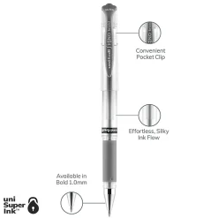 Uni-Ball Signo Gel Impact Pens, Bold Point (1.0mm), Silver Metallic