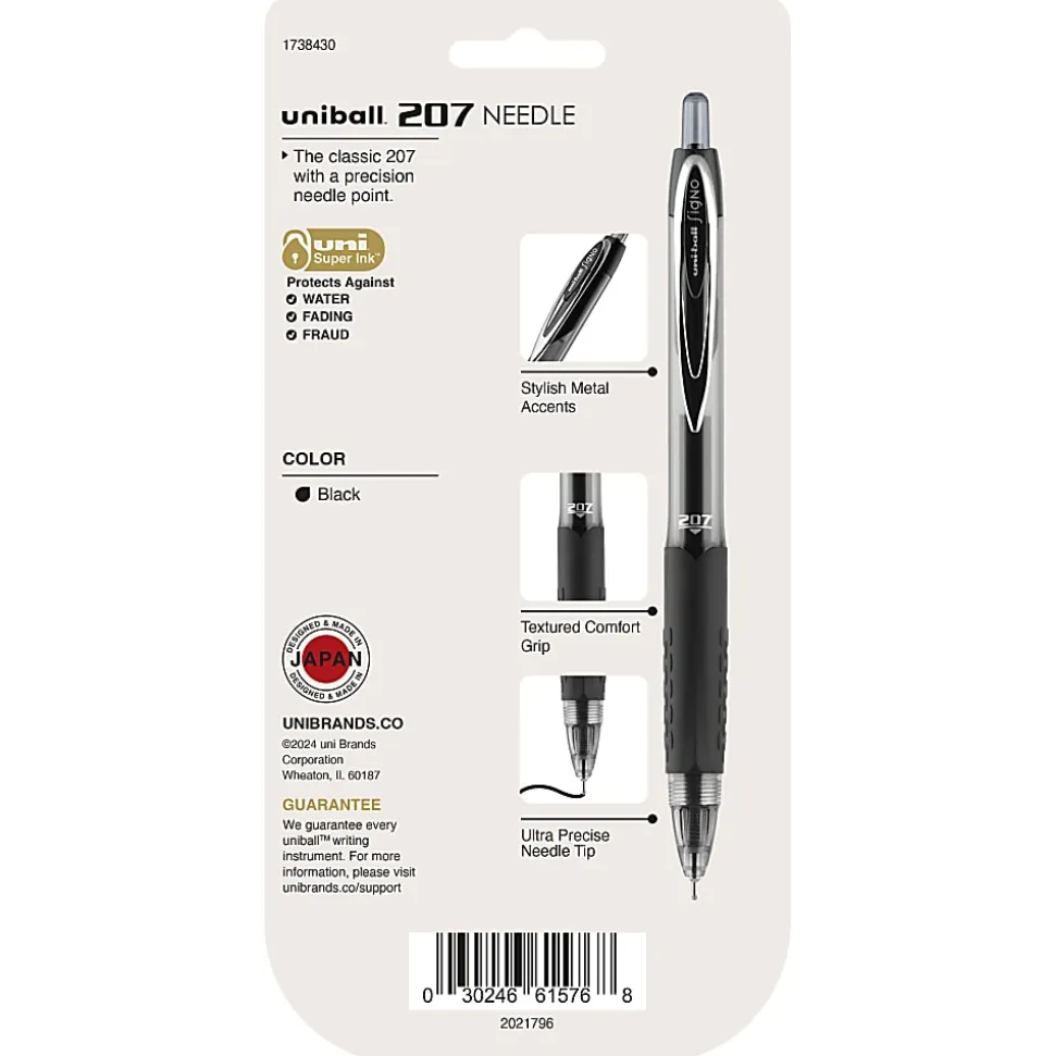 uni-ball® Signo Gel 207™ Retractable Gel Pens, Medium Point, 0.7 mm, Clear Barrels, Black Ink, Pack Of 4