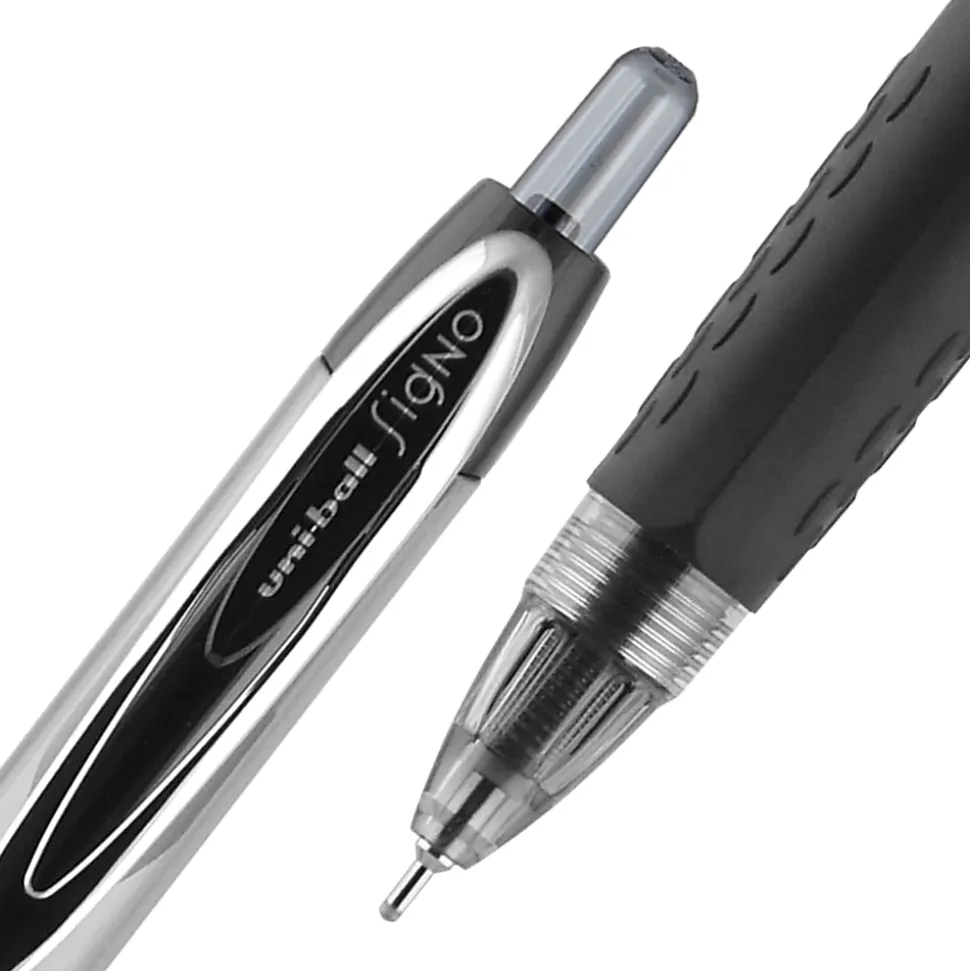 uni-ball® Signo Gel 207™ Retractable Gel Pens, Medium Point, 0.7 mm, Clear Barrels, Black Ink, Pack Of 4